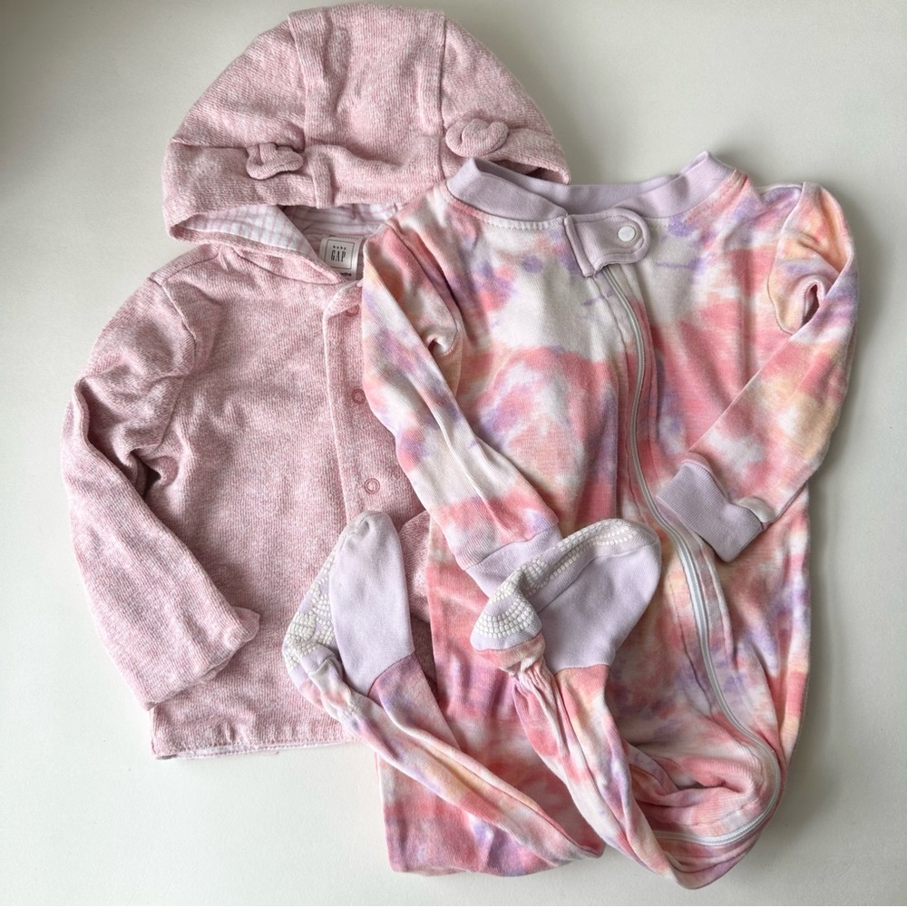 Burt’s Bees Baby Bodysuit and Gap Bear Ear Button Up Sweater Bundle